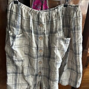 Linen Plaid Button-Front Skirt